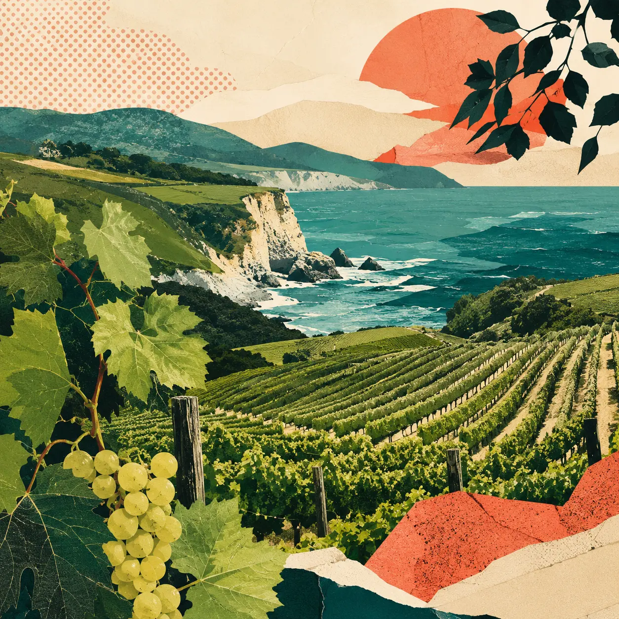Ilustración editorial de viñedos del norte